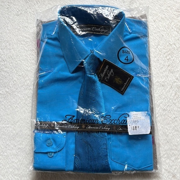 NWT American Exchange Tailored Boyswear Size 4 Ocean Blue Tailored Shirt & Tie - Picture 5 of 6